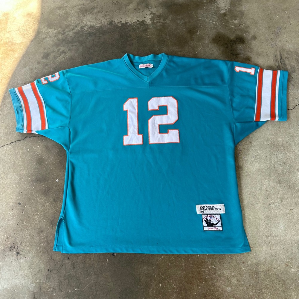 Mitchell & Ness Jersey Mens 56 Aqua Excellent Bob Griese Miami Dolphins 1967